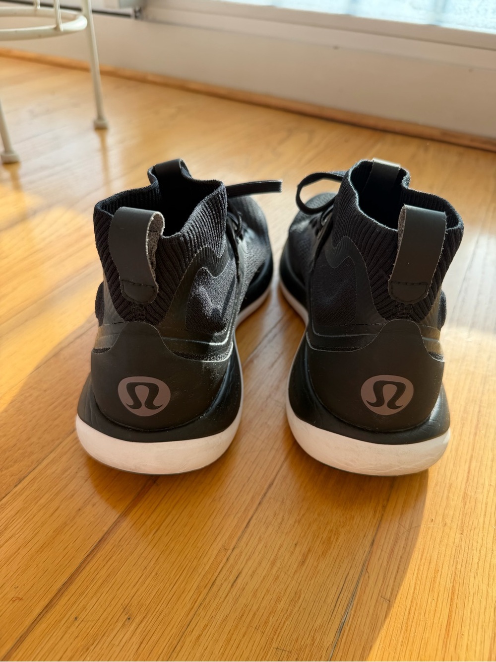 lululemon athletica women’s Black Knit Slip-On Sneakers with White Soles